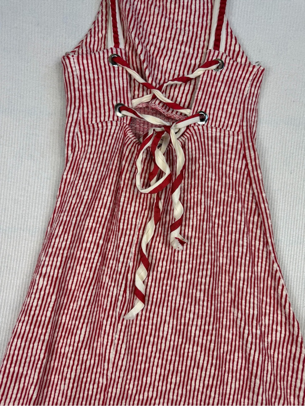 Zara Red White Striped Lace-Up Back Midi Dress Size Small Coastal Cottagecore - Picture 7 of 12